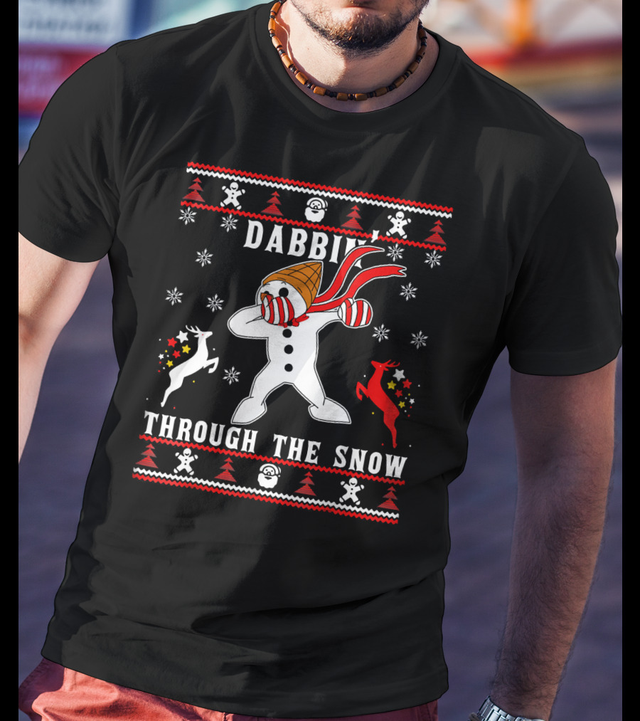 Dabbin' Through The Snow MrBingle Reindeer Snowflakes T-Shirt