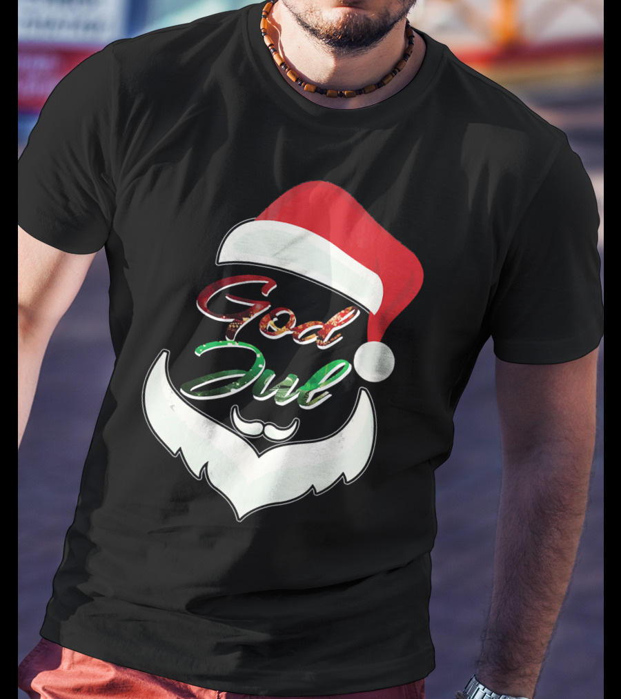 God Jul Norwegian Merry Christmas Santa Hat And Beard Design Norway T-Shirt