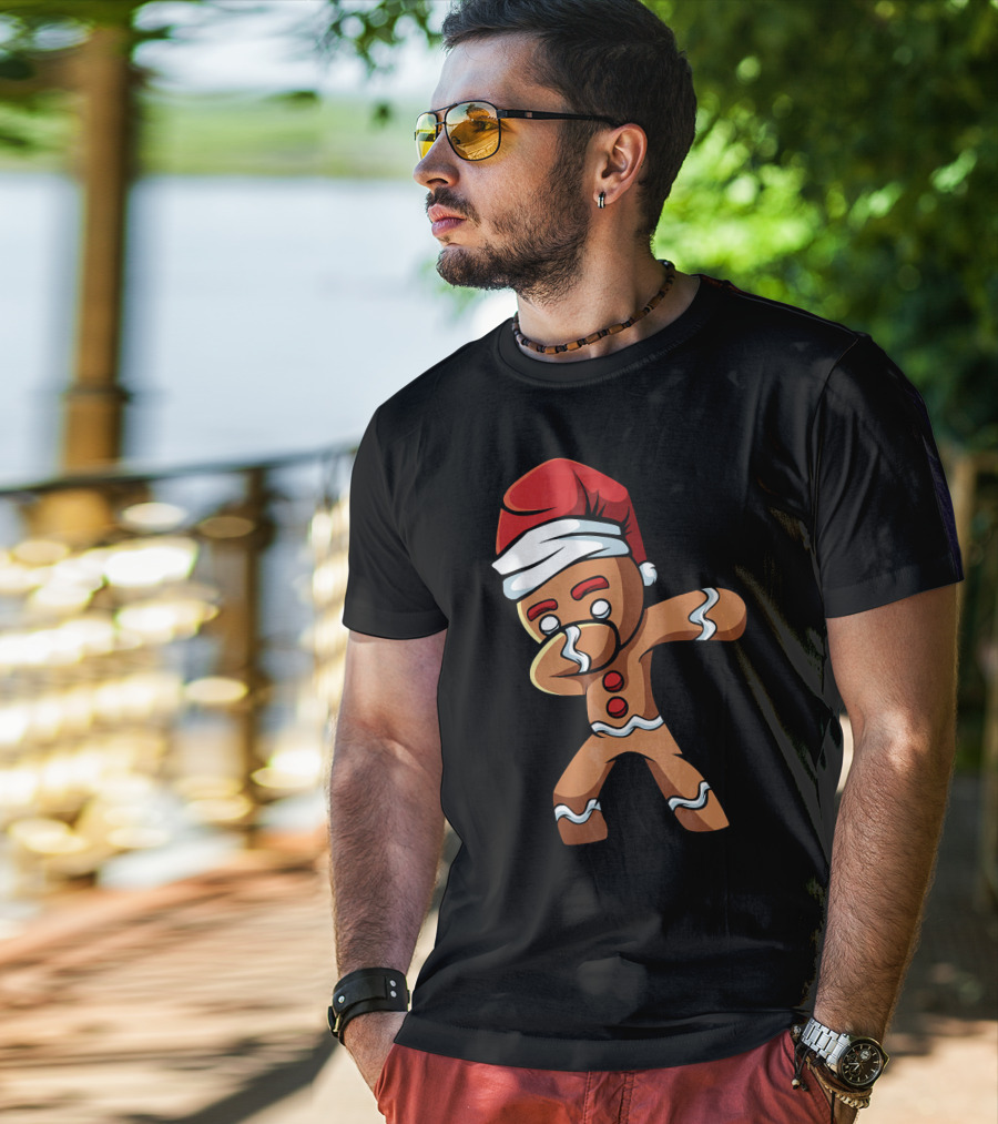 Dabbing Gingerbread Man Santa Hat Holiday Dance T-Shirt