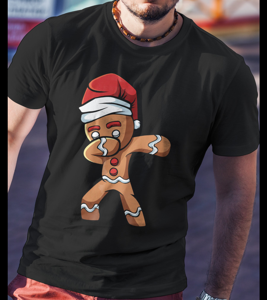 Dabbing Gingerbread Man Santa Hat Holiday Dance T-Shirt