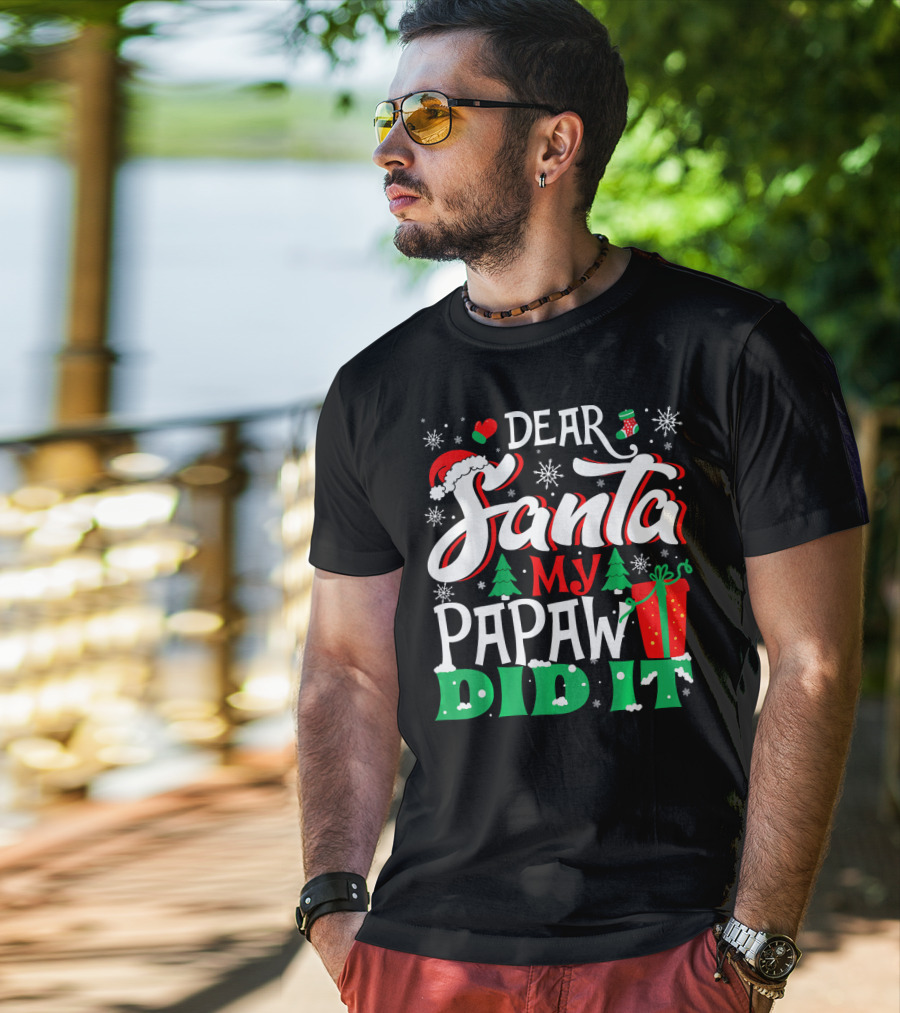 Dear Santa My Papaw Did It Christmas Tree Snowflakes Gift T-Shirt