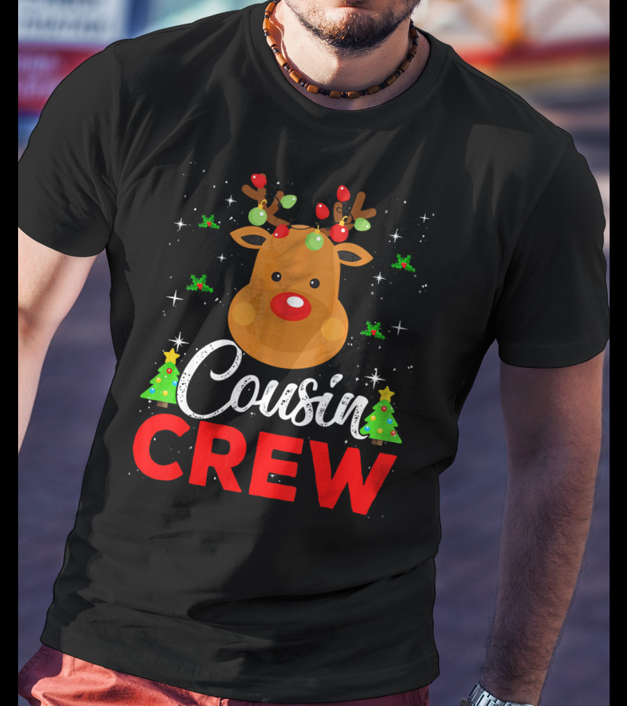Cousin Crew Funny Reindeer Family Christmas Matching Holiday Trees T-Shirt