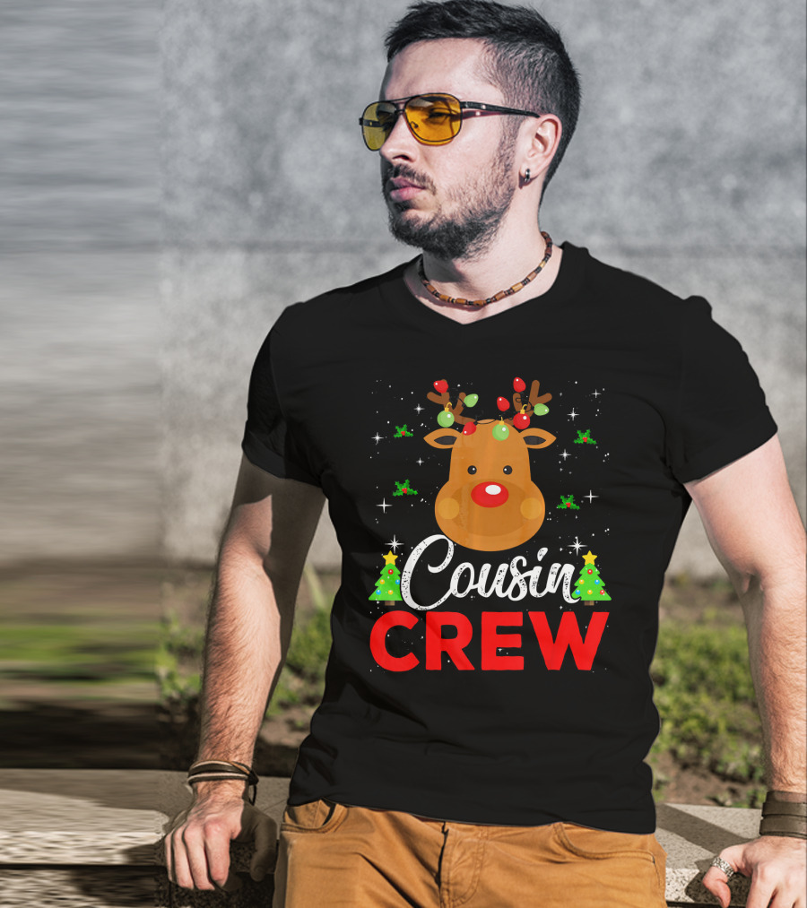 Cousin Crew Funny Reindeer Family Christmas Matching Holiday Trees T-Shirt