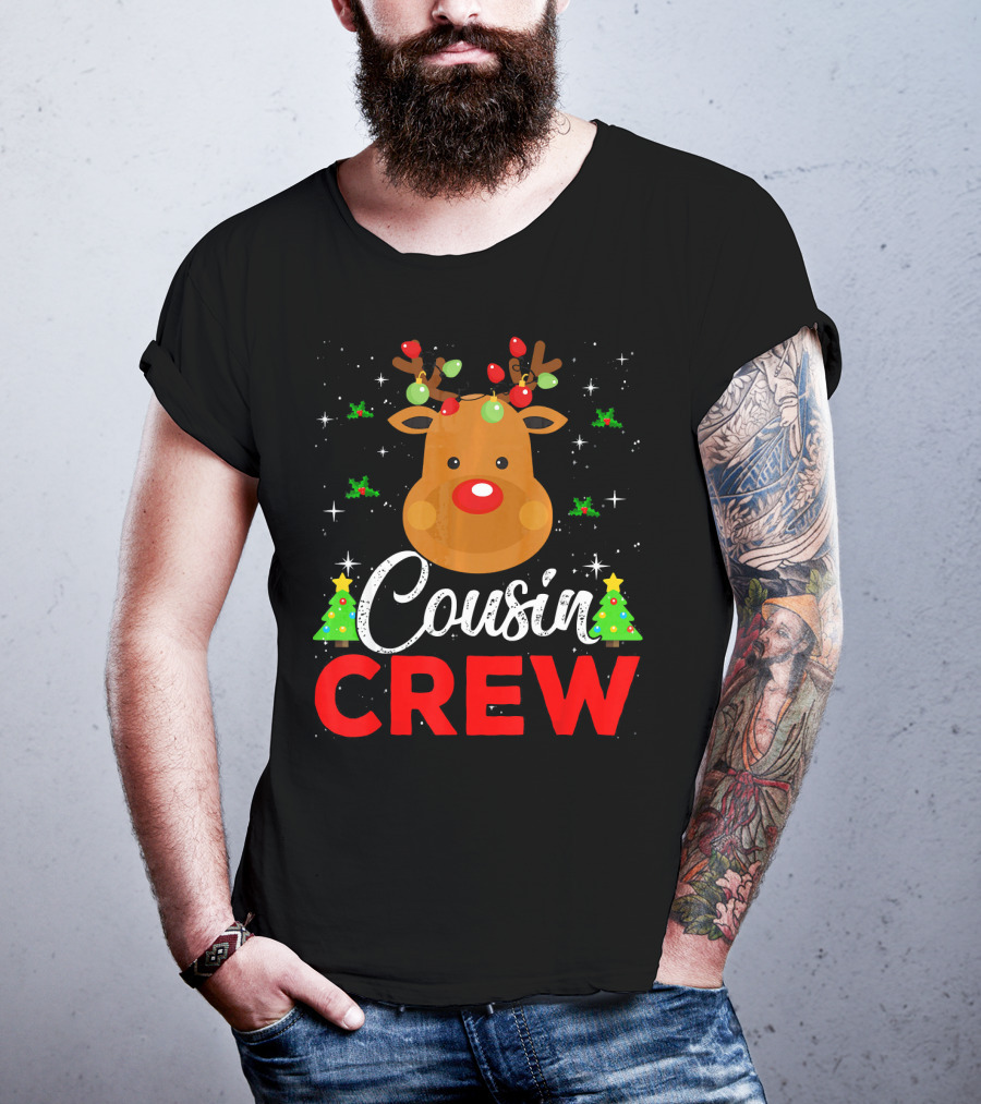 Cousin Crew Funny Reindeer Family Christmas Matching Holiday Trees T-Shirt