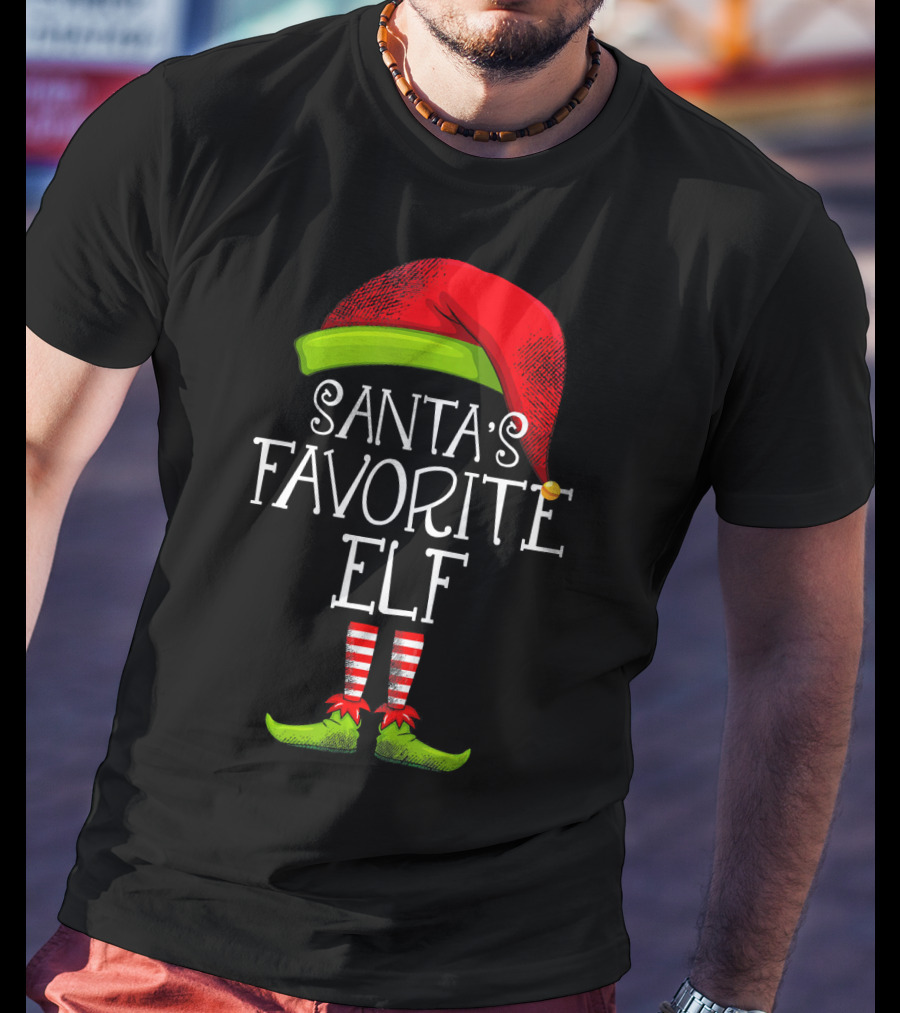 Santa's Favorite Elf Red Hat And Striped Socks T-Shirt