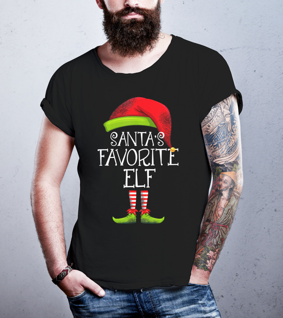 Santa's Favorite Elf Red Hat And Striped Socks T-Shirt
