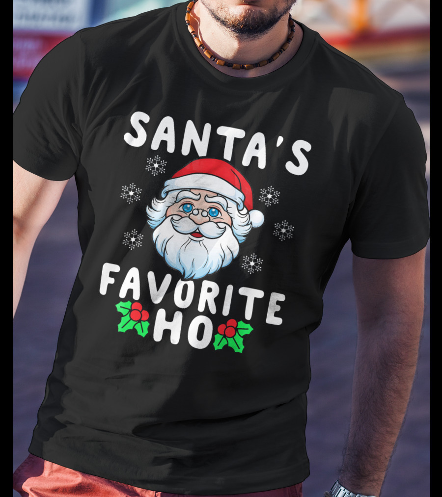 Santas Favorite Ho Christmas Santa Claus Snowflakes Holly T-Shirt