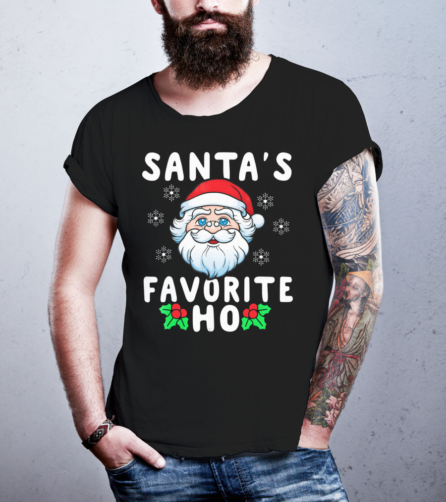 Santas Favorite Ho Christmas Santa Claus Snowflakes Holly T-Shirt