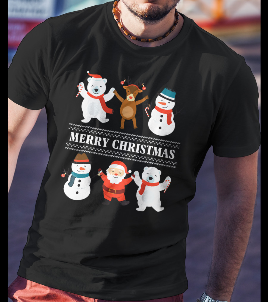 Merry Christmas Bears Snowmen Reindeer Santa Claus T-Shirt