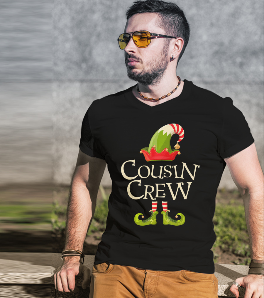 Cousin Crew Elf Matching Family Christmas Hat And Shoes T-Shirt