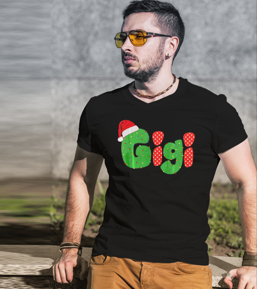 Gigi Christmas Santa Hat Lights Family Matching Pajamas T-Shirt