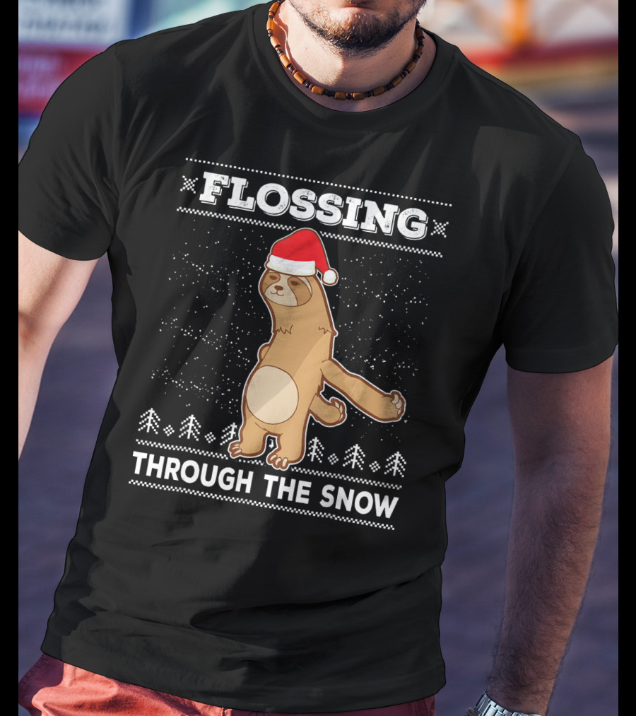 Flossing Through The Snow Sloth Santa's Dance T-Shirt