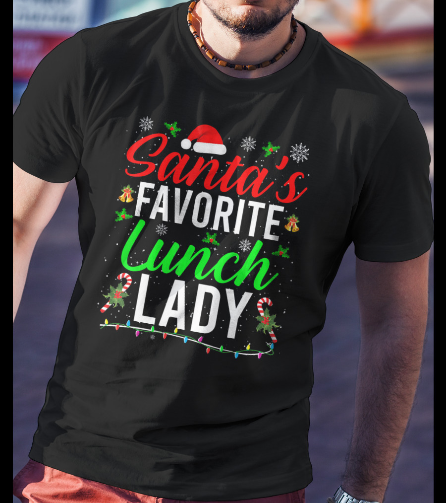 Santa's Favorite Lunch Lady Christmas Candy Cane Snowflakes T-Shirt