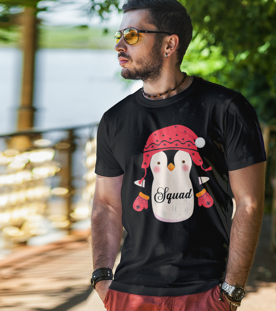 Squad Penguin Christmas Hat And Mittens T-Shirt
