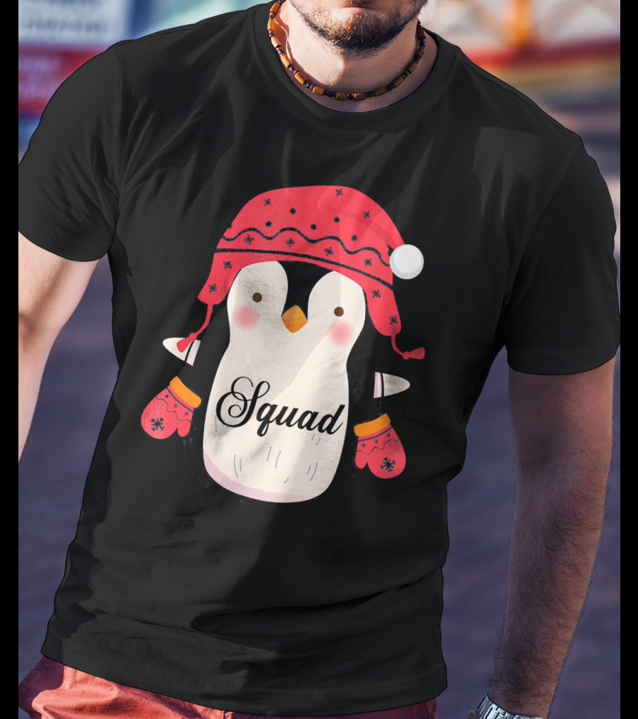 Squad Penguin Christmas Hat And Mittens T-Shirt