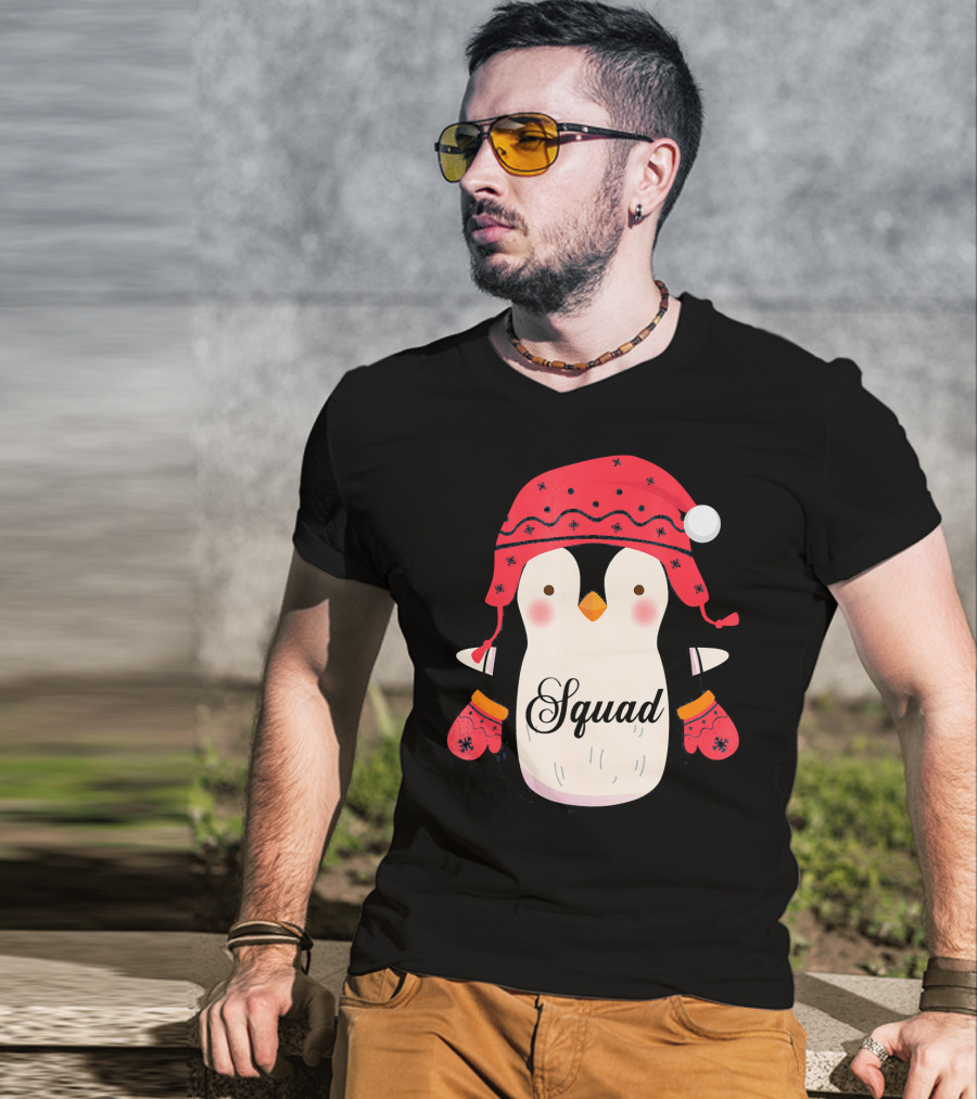 Squad Penguin Christmas Hat And Mittens T-Shirt