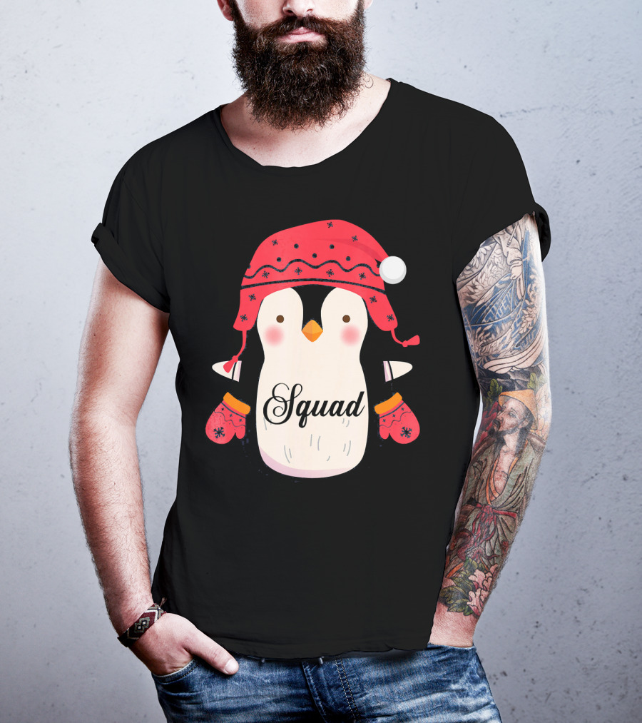 Squad Penguin Christmas Hat And Mittens T-Shirt
