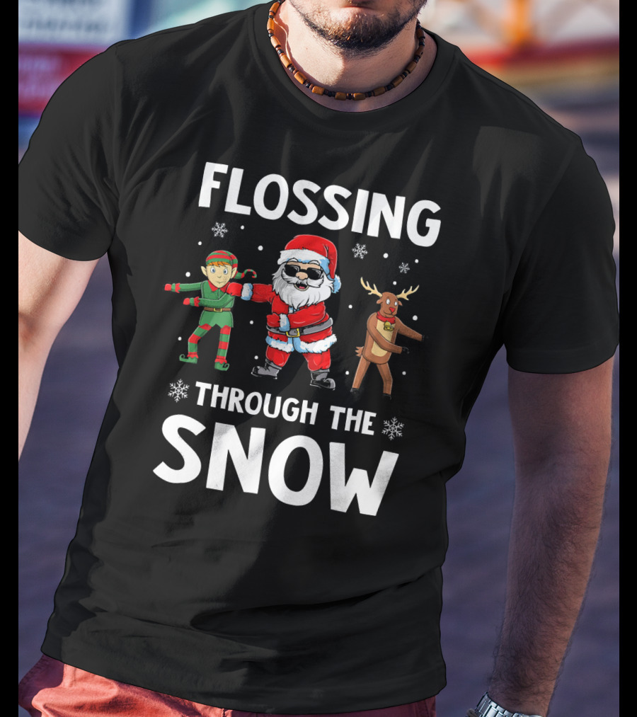 Flossing Through The Snow With Santa Elf And Reindeer T-Shirt