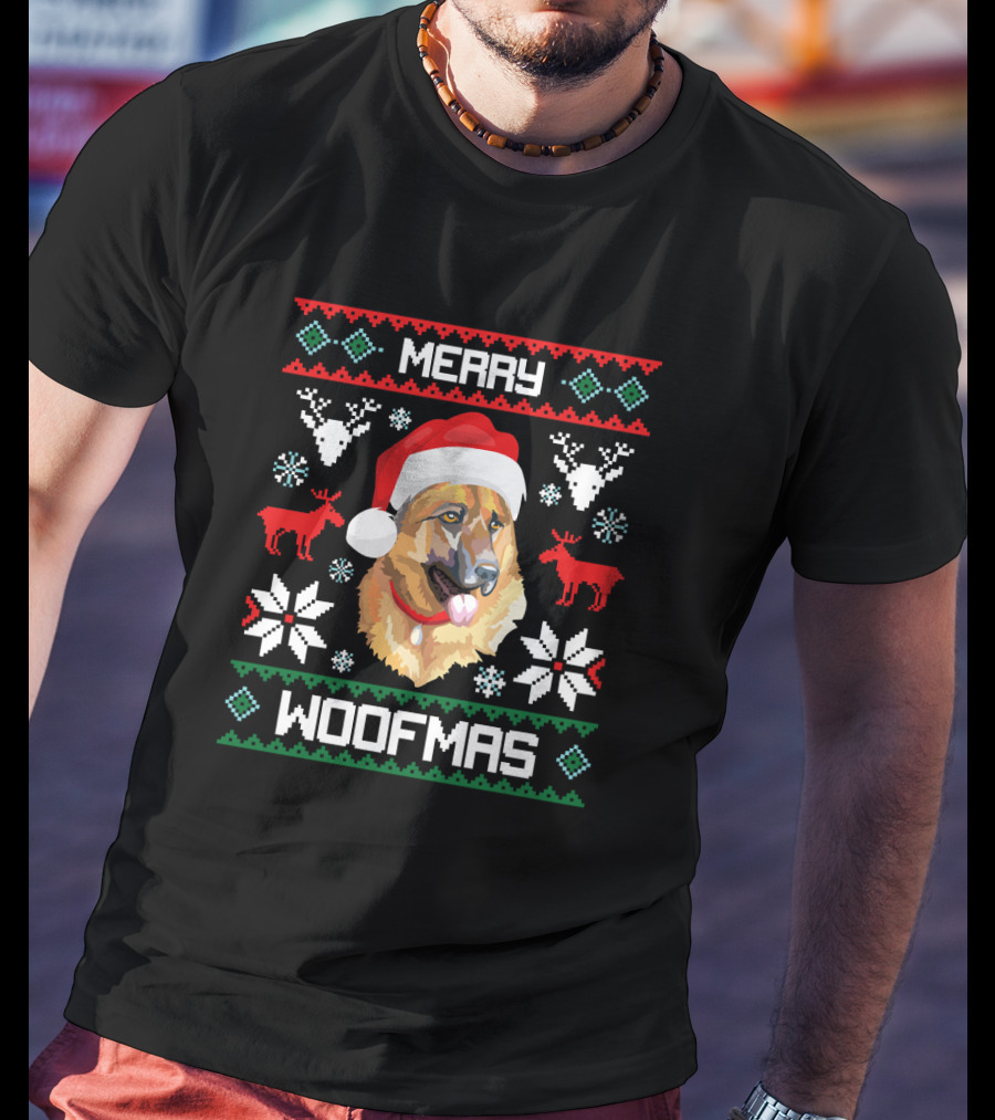 Merry Woofmas German Shepherd Dog Christmas T-Shirt