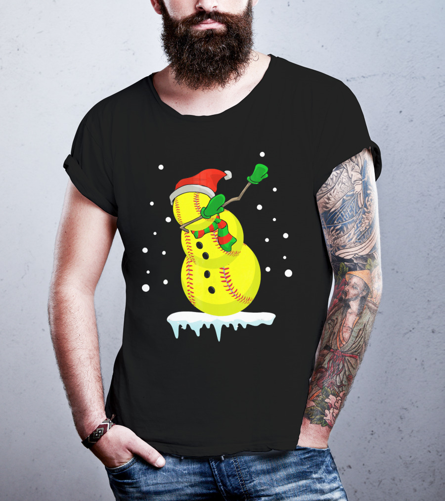 Dabbing Snowman Softball Christmas Fun T-Shirt
