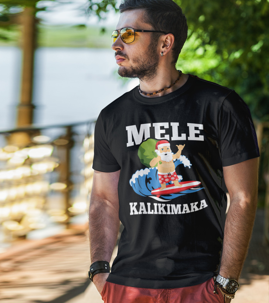 Mele Kalikimaka Surfing Santa Hawaiian Christmas Wave T-Shirt