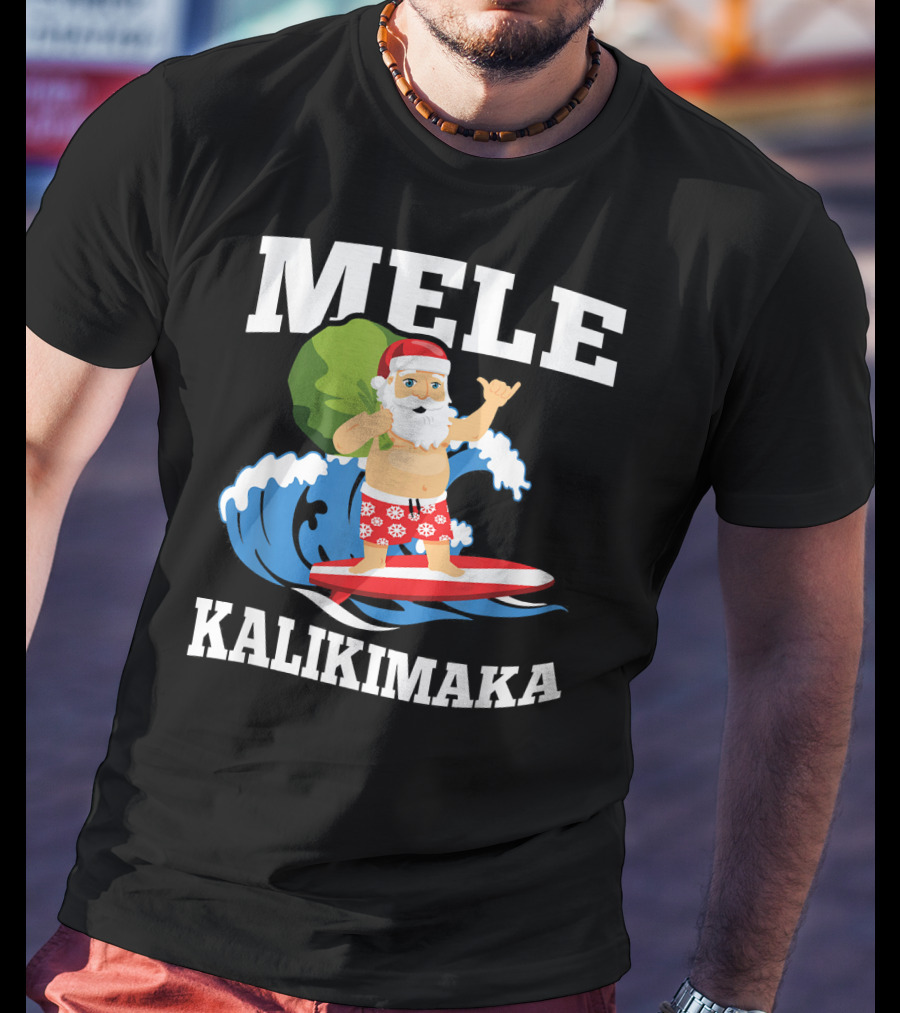 Mele Kalikimaka Surfing Santa Hawaiian Christmas Wave T-Shirt