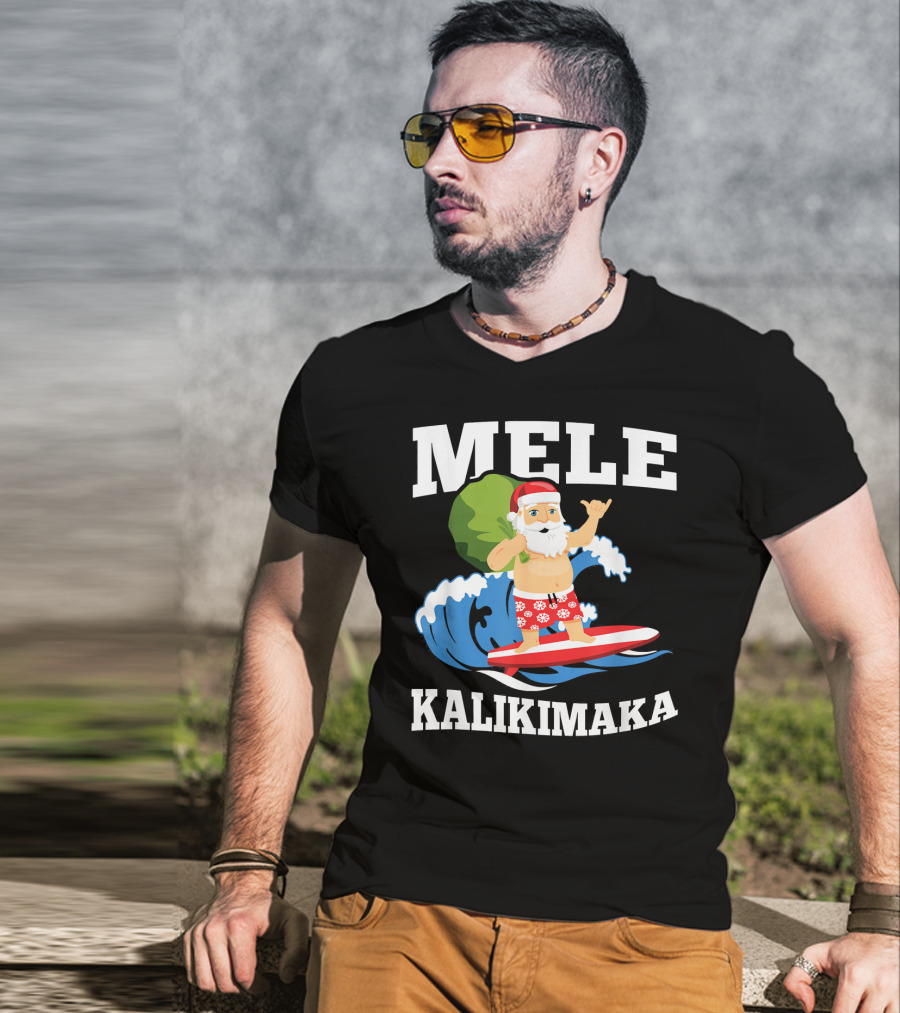 Mele Kalikimaka Surfing Santa Hawaiian Christmas Wave T-Shirt
