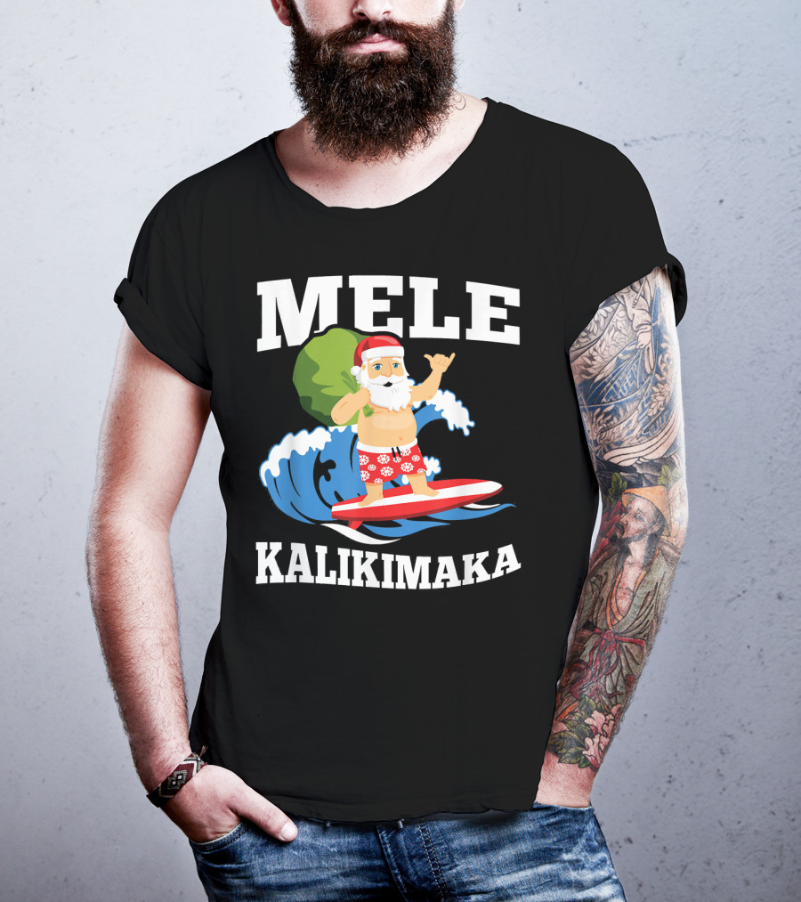 Mele Kalikimaka Surfing Santa Hawaiian Christmas Wave T-Shirt