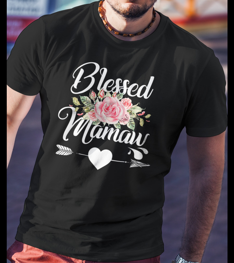 Blessed Mamaw Floral Rose Heart Arrow T-Shirt