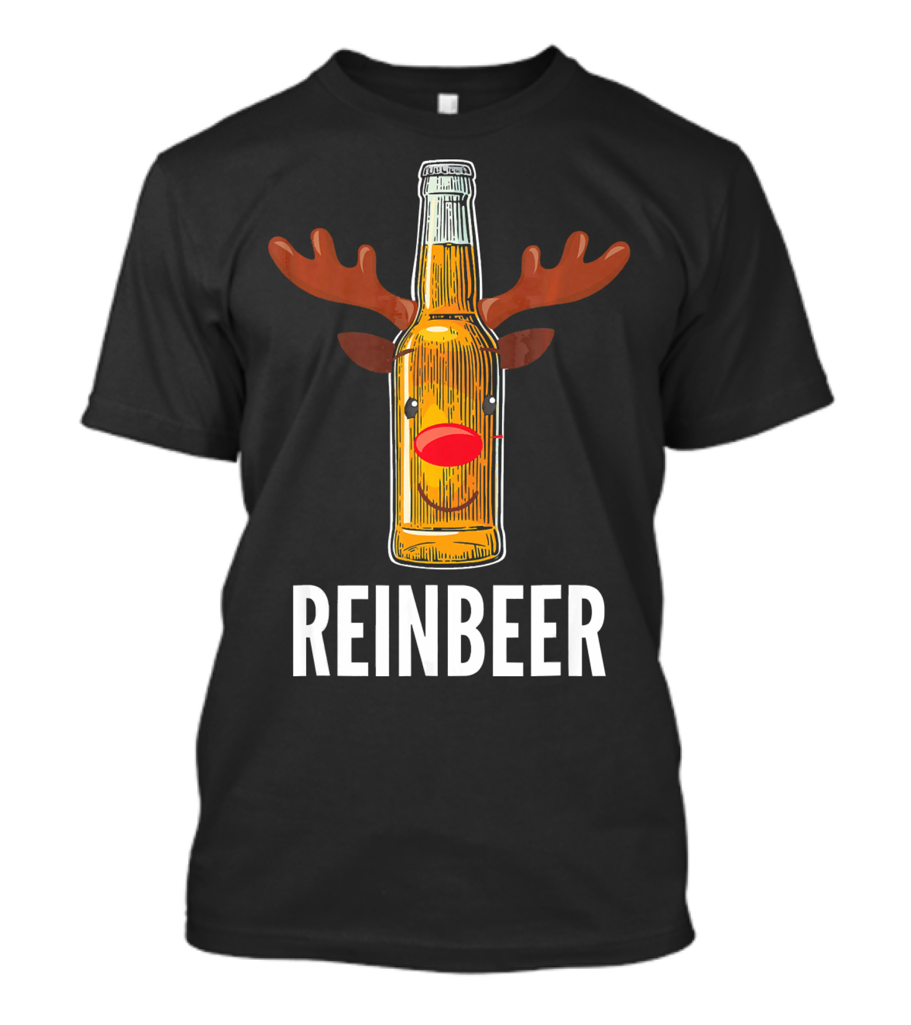 Reinbeer Beer Bottle Reindeer Antlers Funny Christmas T-Shirt