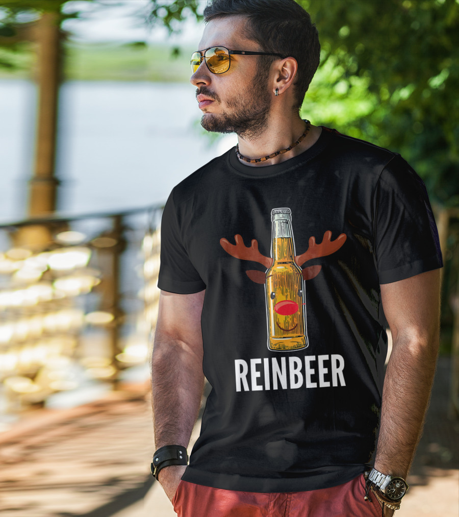 Reinbeer Beer Bottle Reindeer Antlers Funny Christmas T-Shirt