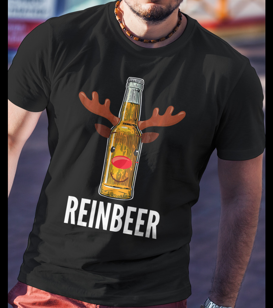 Reinbeer Beer Bottle Reindeer Antlers Funny Christmas T-Shirt