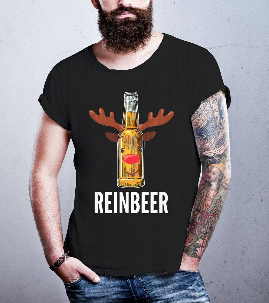 Reinbeer Beer Bottle Reindeer Antlers Funny Christmas T-Shirt