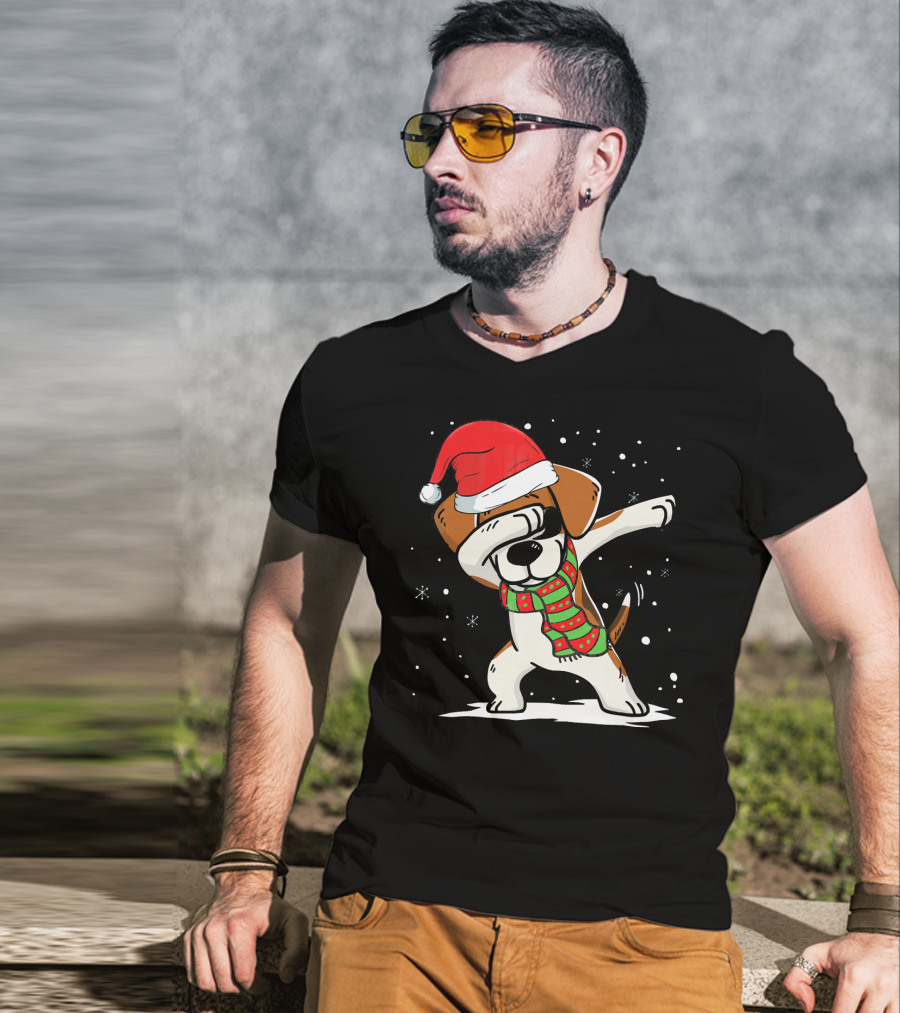 Dabbing Beagle Santa Christmas Dog Dance T-Shirt