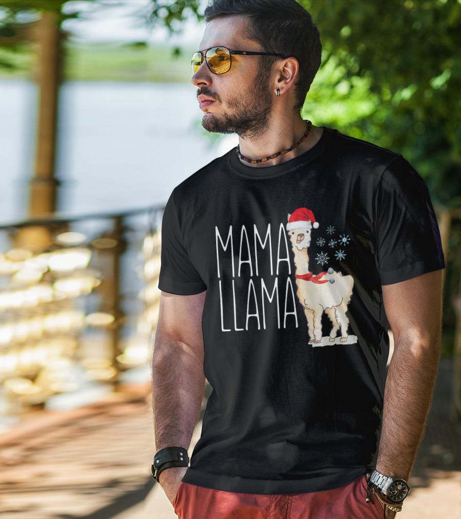 Mama Llama Christmas Snowflakes Santa Hat T-Shirt