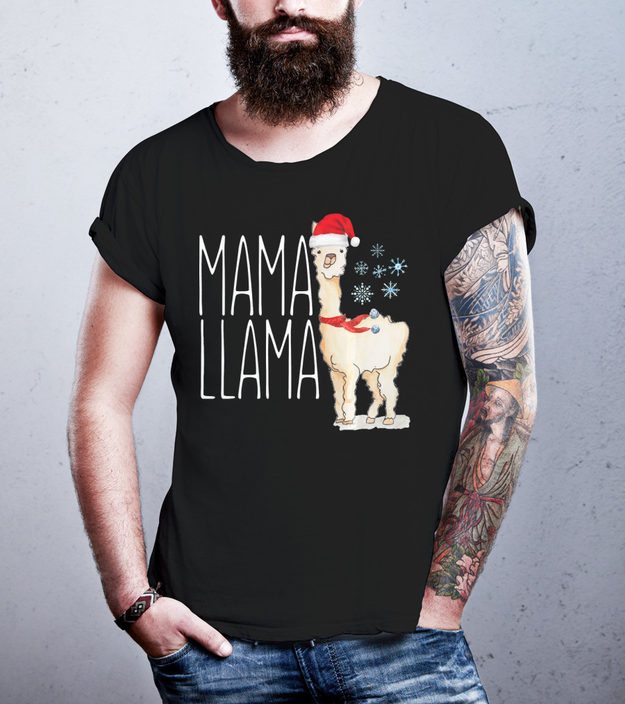 Mama Llama Christmas Snowflakes Santa Hat T-Shirt