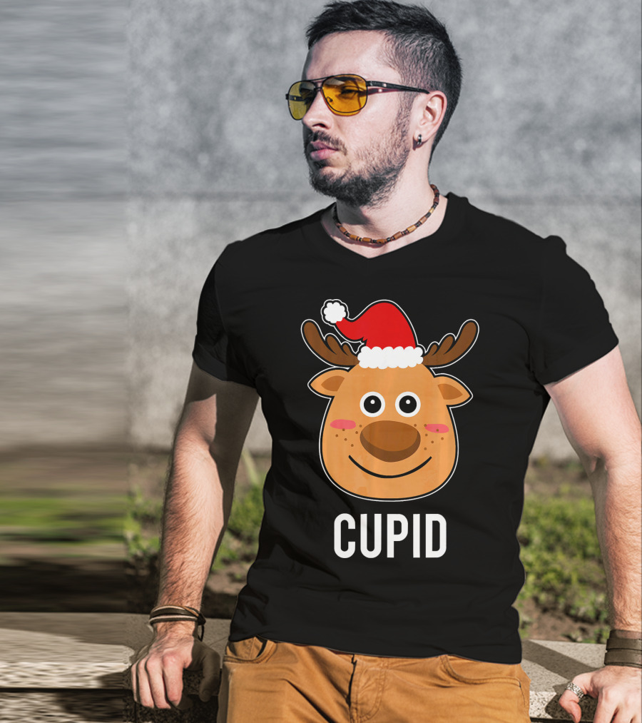 Santa Reindeer Cupid Xmas Group Adorable Christmas Deer Face Holiday T-Shirt