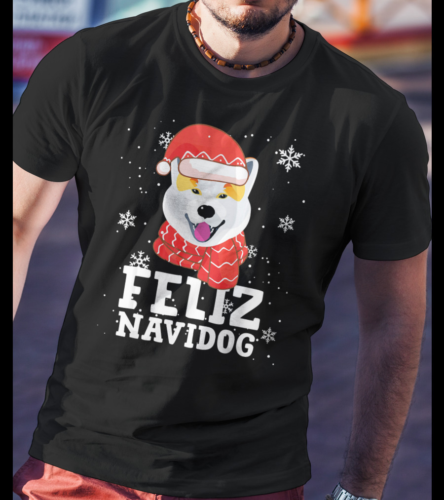 Feliz Navidog Shiba Inu Santa Hat Snowflakes T-Shirt