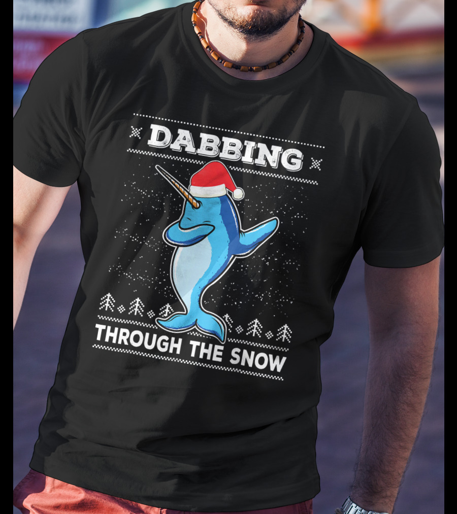 Dabbing Through The Snow Narwhal With Santa Hat T-Shirt