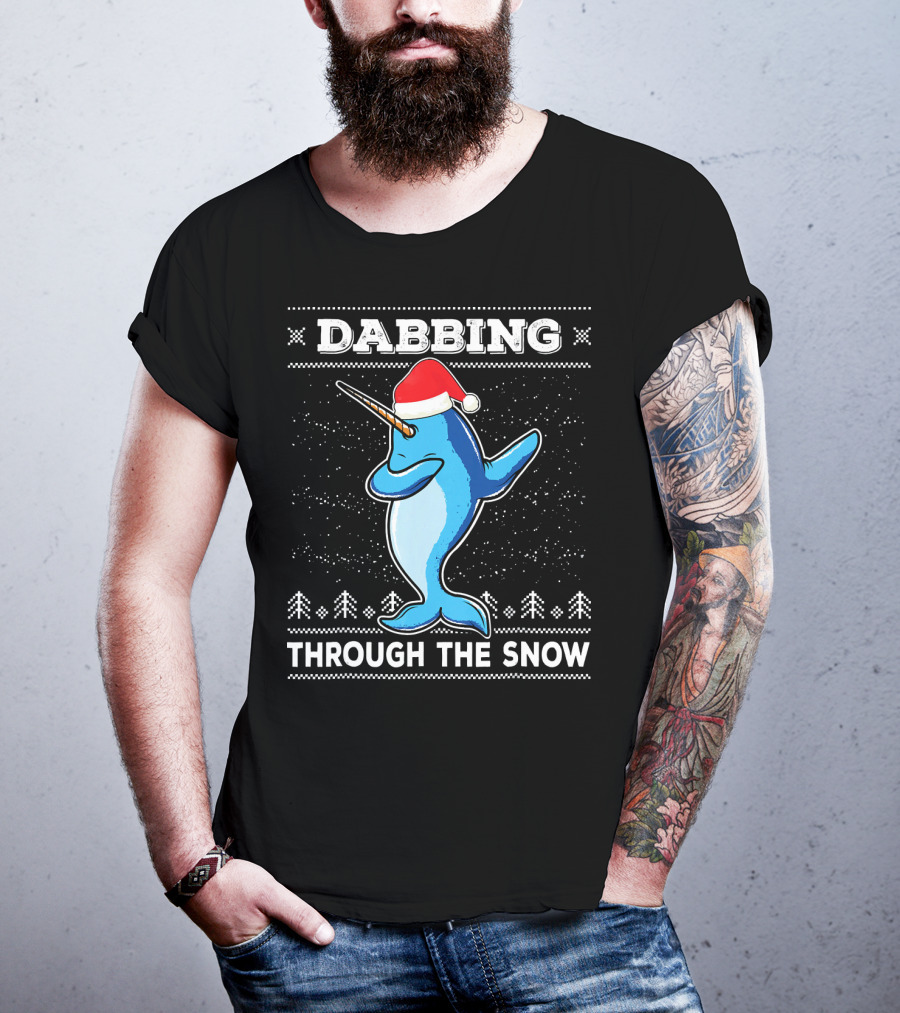 Dabbing Through The Snow Narwhal With Santa Hat T-Shirt