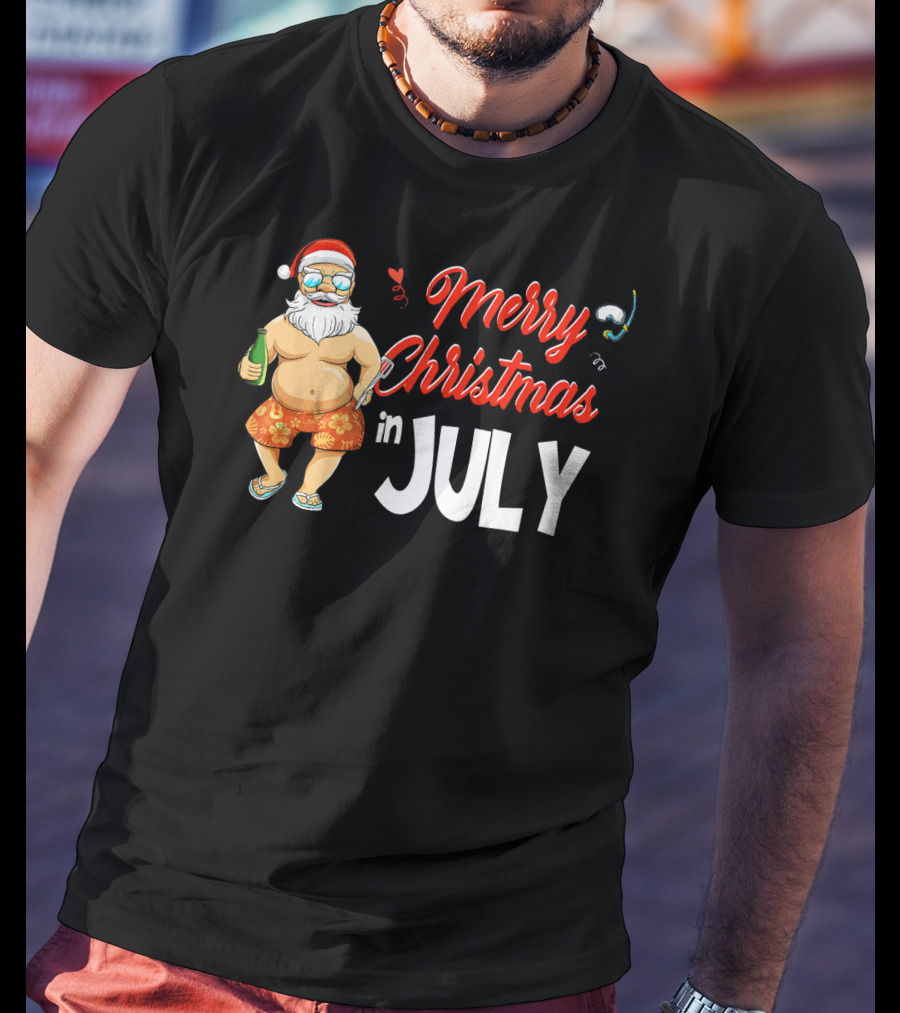 Merry Christmas In July Santa Claus Summer Beach Vibes T-Shirt