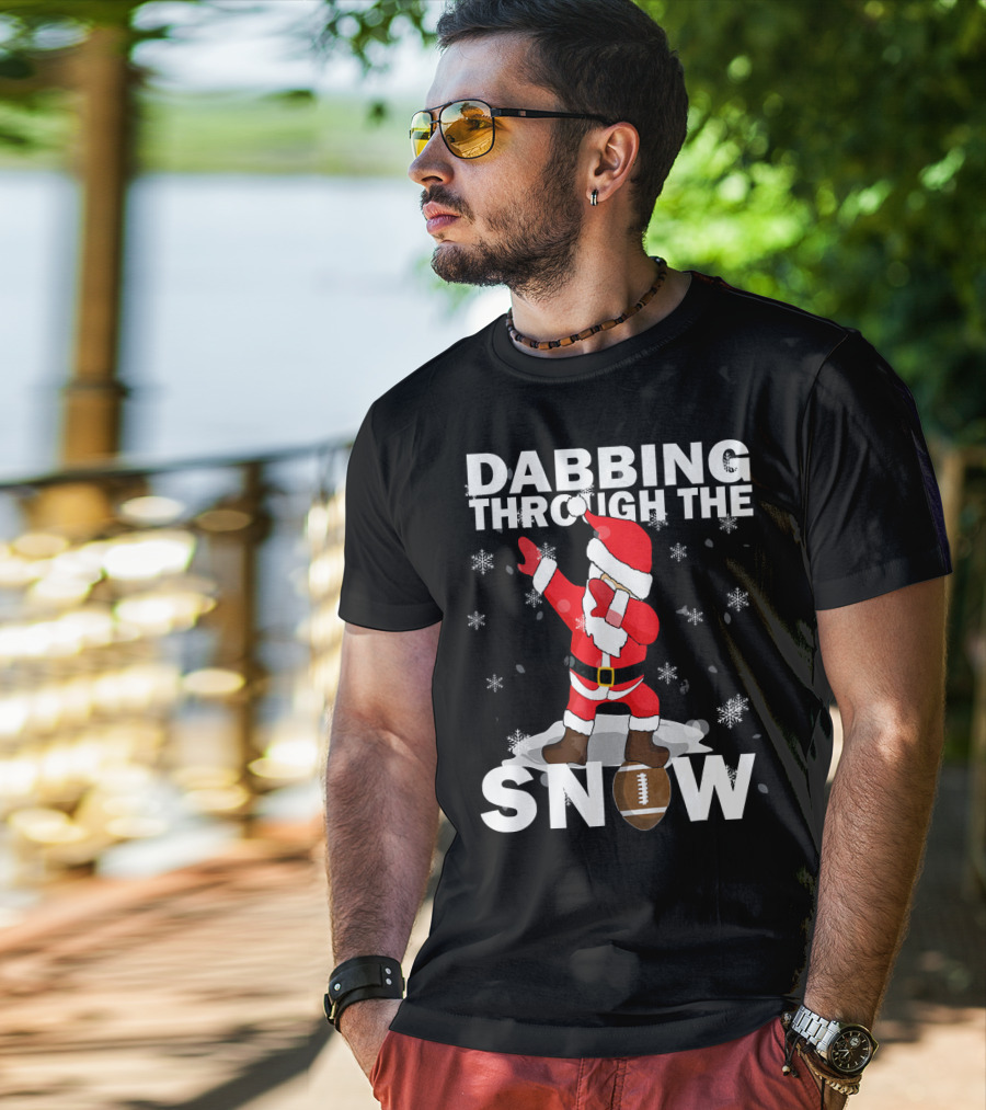 Dabbing Through The Snow Football Santa Dabbing T-Shirt