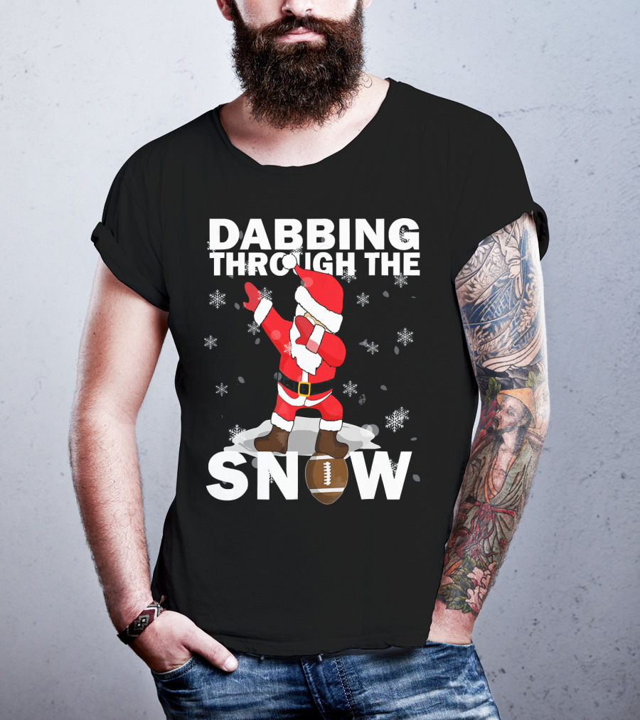 Dabbing Through The Snow Football Santa Dabbing T-Shirt