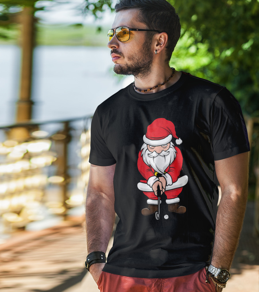 Christmas Santa Claus Golfing Swing T-Shirt
