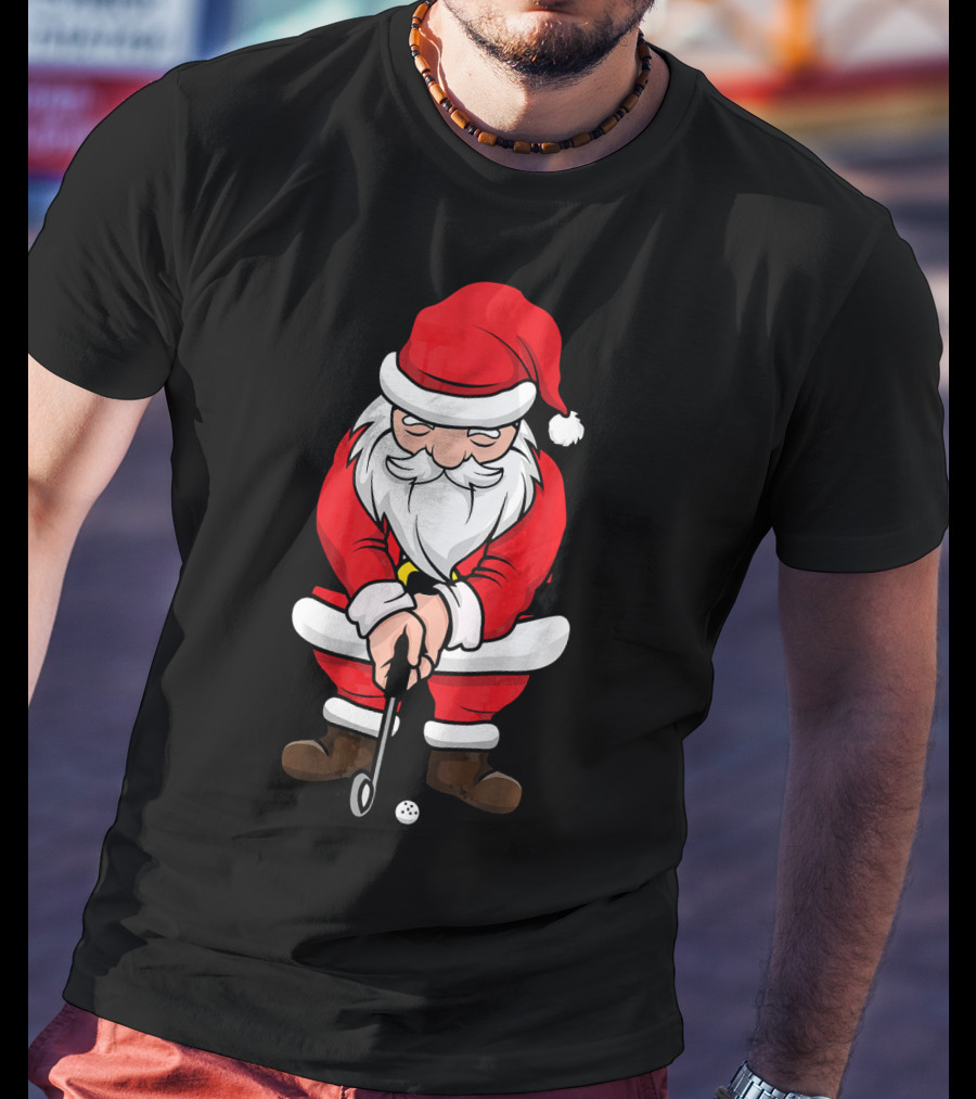 Christmas Santa Claus Golfing Swing T-Shirt