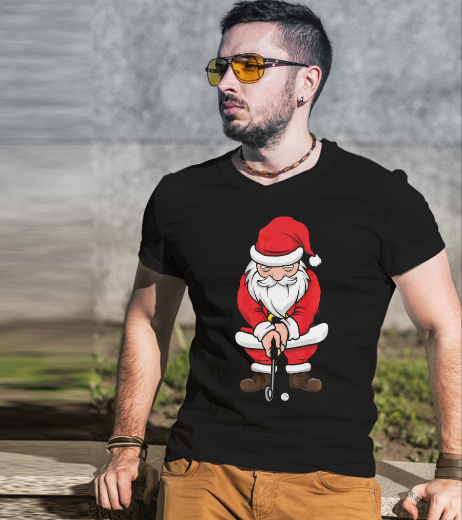 Christmas Santa Claus Golfing Swing T-Shirt