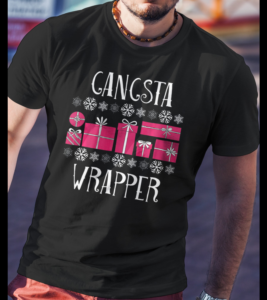 Gangsta Wrapper Funny Christmas Party Presents Snowflakes T-Shirt