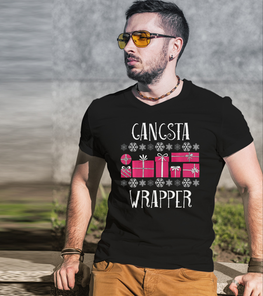 Gangsta Wrapper Funny Christmas Party Presents Snowflakes T-Shirt