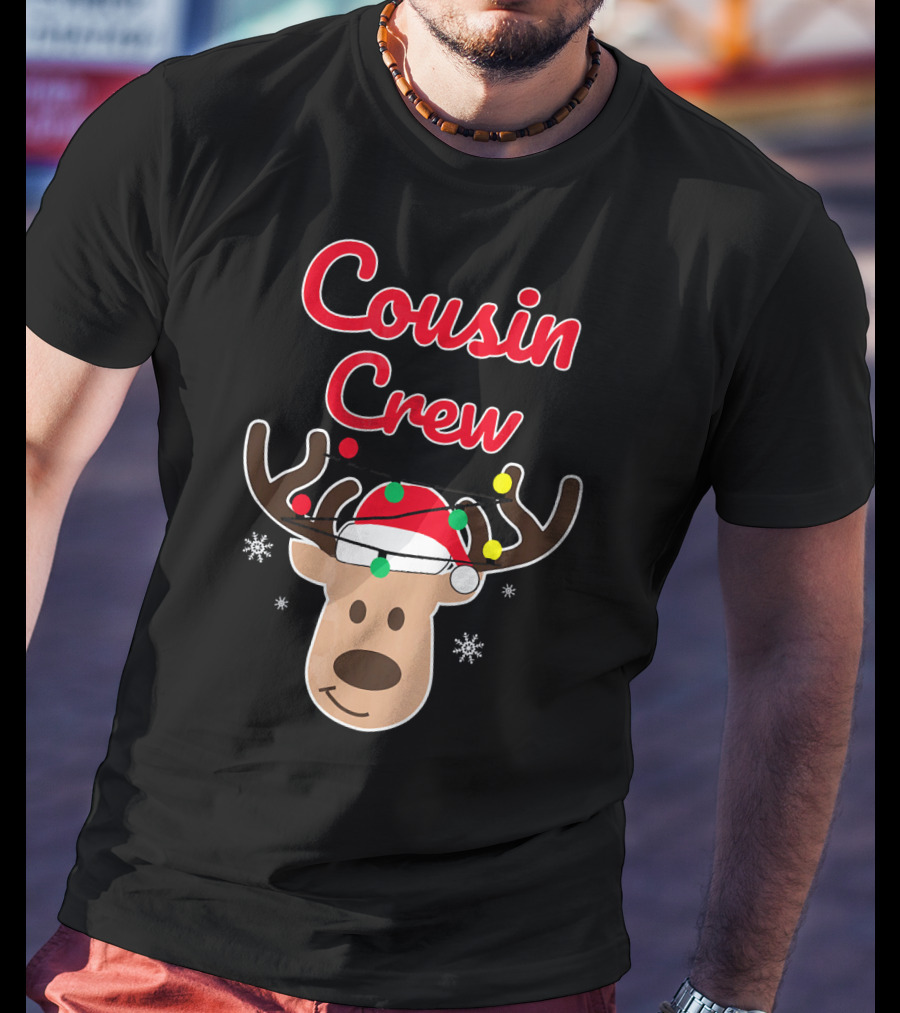 Cousin Crew Christmas Reindeer Hat Snowflakes T-Shirt
