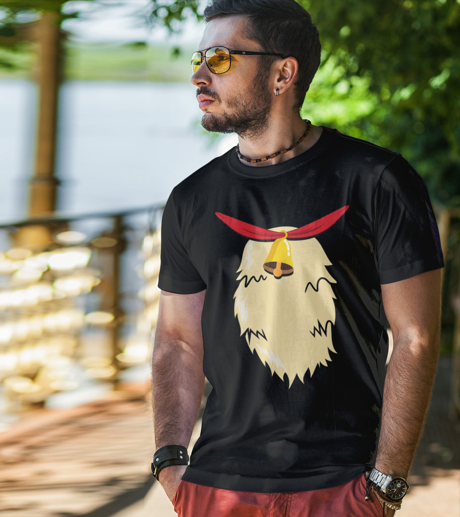 Christmas Reindeer Bell Santa Beard Costume T-Shirt